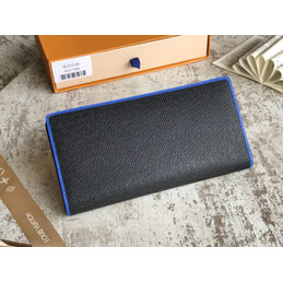 Replica Louis Vuitton Black Taiga Leather Blue Trim Brazza Wallet