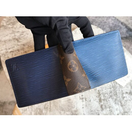 Replica Louis Vuitton Blue Epi Leather Brown Trim Multiple Wallet
