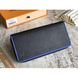 Replica Louis Vuitton Black Taiga Leather Blue Trim Zippy Organizer Wallet