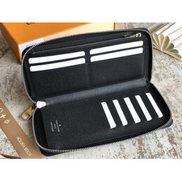 Replica Louis Vuitton Black Taiga Leather Blue Trim Zippy Organizer Wallet