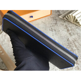 Replica Louis Vuitton Black Taiga Leather Blue Trim Zippy Organizer Wallet