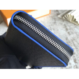 Replica Louis Vuitton Black Taiga Leather Blue Trim Zippy Organizer Wallet