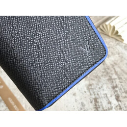 Replica Louis Vuitton Black Taiga Leather Blue Trim Zippy Organizer Wallet