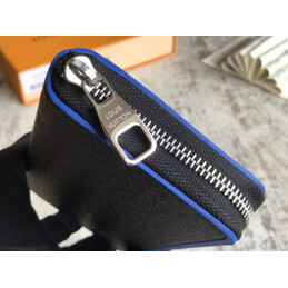 Replica Louis Vuitton Black Taiga Leather Blue Trim Zippy Organizer Wallet