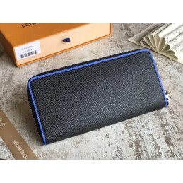 Replica Louis Vuitton Black Taiga Leather Blue Trim Zippy Organizer Wallet