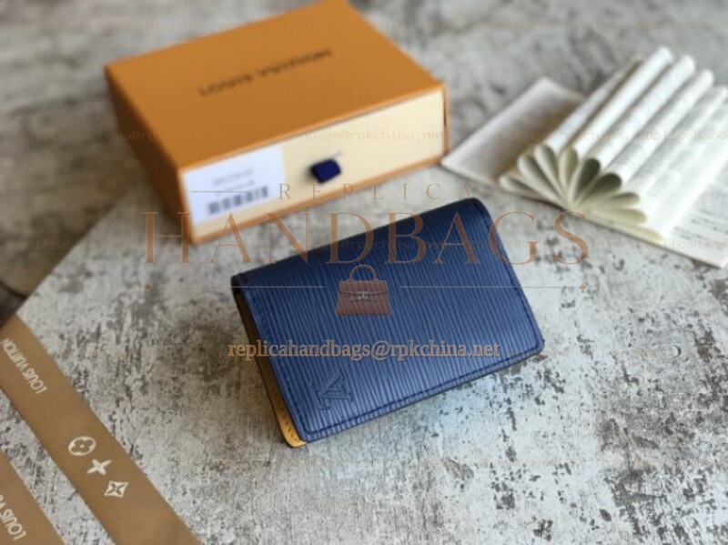 Replica Louis Vuitton Blue Epi Leather Brown Trim Pocket Organizer