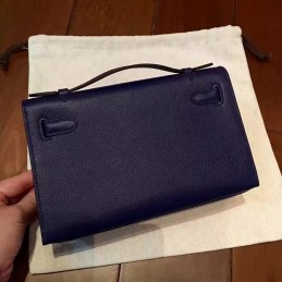 Replica Hermes Navy Blue Kelly Pochette Palladium Hardware Bag