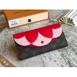 Replica Louis Vuitton Brown Monogram Red Pink Scallop Sarah Wallet