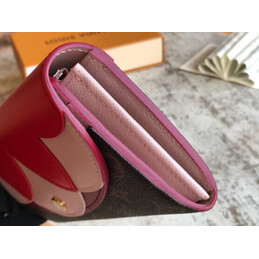 Replica Louis Vuitton Brown Monogram Red Pink Scallop Sarah Wallet