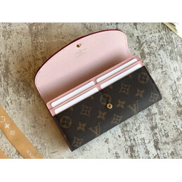 Replica Louis Vuitton Brown Monogram Red Pink Scallop Sarah Wallet