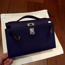 Replica Hermes Navy Blue Kelly Pochette Palladium Hardware Bag