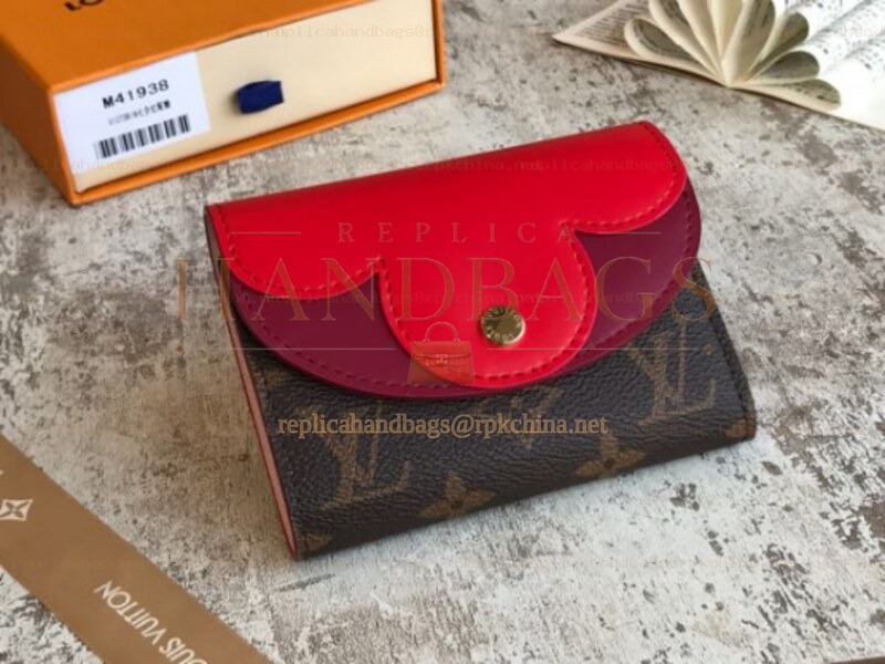 Replica Louis Vuitton Brown Monogram Red Scallop Victorine Wallet