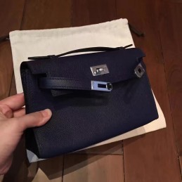 Replica Hermes Navy Blue Kelly Pochette Palladium Hardware Bag