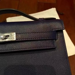 Replica Hermes Navy Blue Kelly Pochette Palladium Hardware Bag