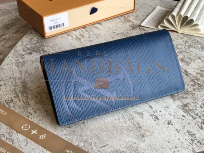 Replica Louis Vuitton Blue Epi Leather Oversized LV Brazza Wallet