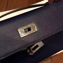 Replica Hermes Navy Blue Kelly Pochette Palladium Hardware Bag