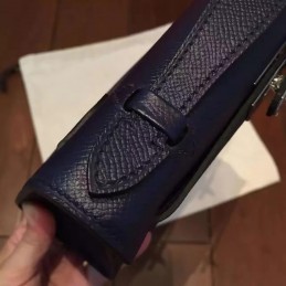 Replica Hermes Navy Blue Kelly Pochette Palladium Hardware Bag