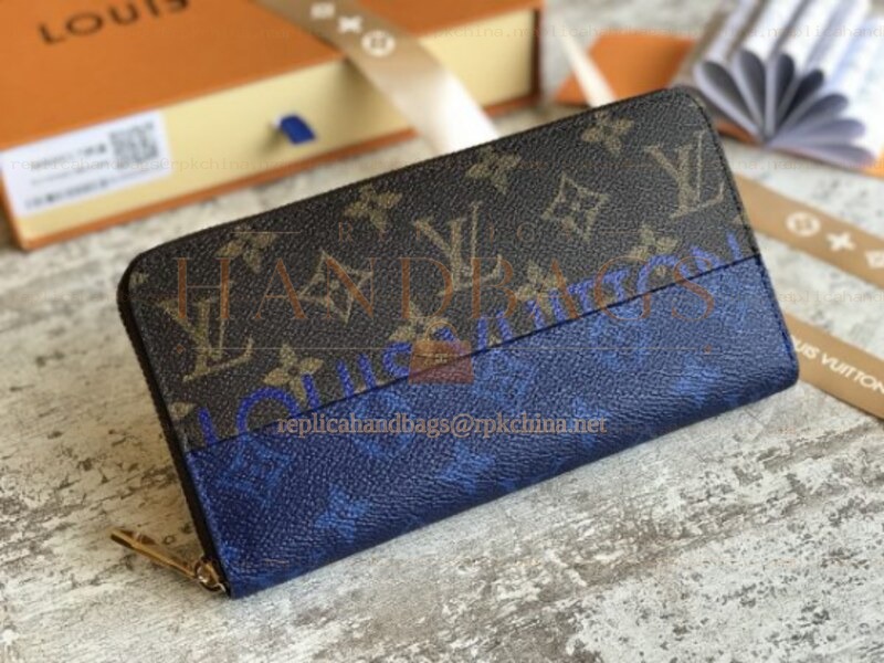 Replica Louis Vuitton Brown Monogram Blue Band Zippy Wallet