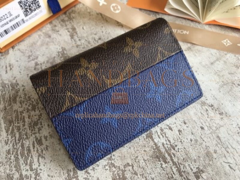 Replica Louis Vuitton Brown Blue Monogram Pocket Organizer