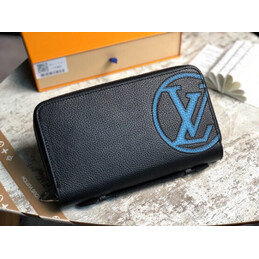 Replica Louis Vuitton Black Leather Blue LV Zippy Organizer Wallet