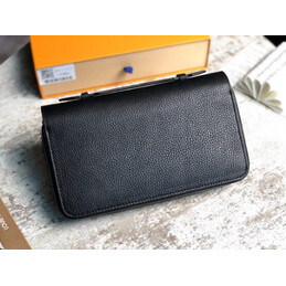 Replica Louis Vuitton Black Leather Blue LV Zippy Organizer Wallet