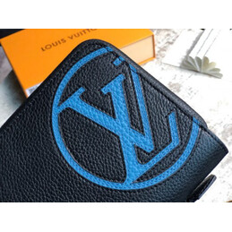 Replica Louis Vuitton Black Leather Blue LV Zippy Organizer Wallet