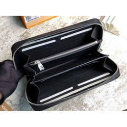 Replica Louis Vuitton Black Leather Blue LV Zippy Organizer Wallet