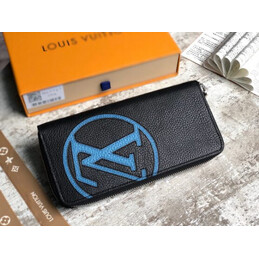 Replica Louis Vuitton Black Leather Blue LV Brazza Wallet