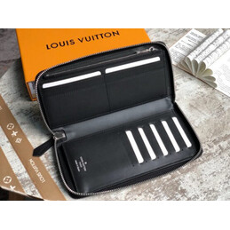 Replica Louis Vuitton Black Leather Blue LV Brazza Wallet