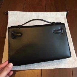 Replica Hermes Black Kelly Pochette Smooth Leather Palladium Hardware Bag