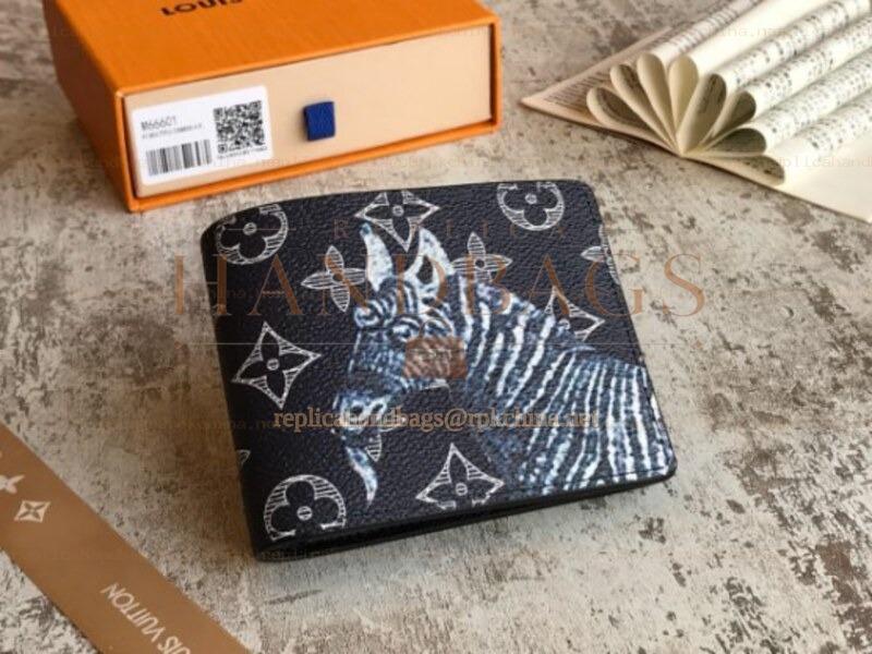 Replica Louis Vuitton Black Monogram Zebra Multiple Wallet
