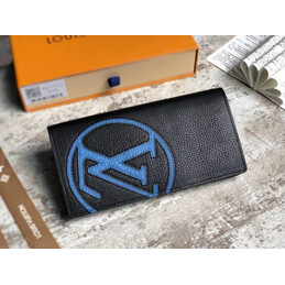 Replica Louis Vuitton Black Leather Blue LV Brazza Wallet - Style 2