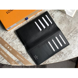 Replica Louis Vuitton Black Leather Blue LV Brazza Wallet - Style 2