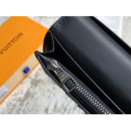Replica Louis Vuitton Black Leather Blue LV Brazza Wallet - Style 2