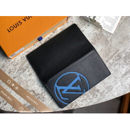 Replica Louis Vuitton Black Leather Blue LV Brazza Wallet - Style 2