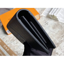 Replica Louis Vuitton Black Leather Blue LV Brazza Wallet - Style 2