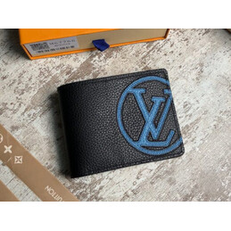 Replica Louis Vuitton Black Leather Blue LV Multiple Wallet