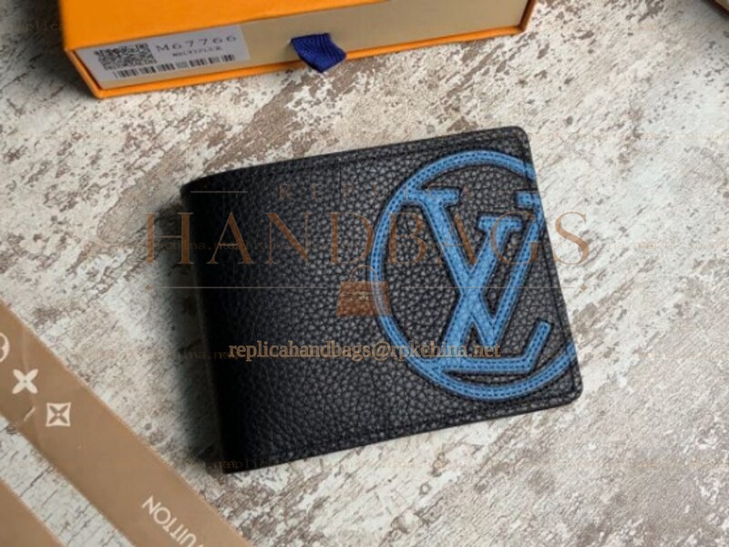 Replica Louis Vuitton Black Leather Blue LV Multiple Wallet