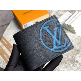 Replica Louis Vuitton Black Leather Blue LV Multiple Wallet