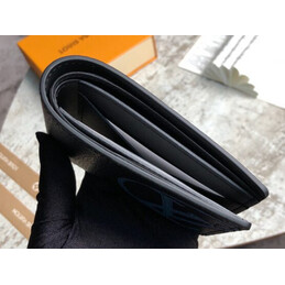 Replica Louis Vuitton Black Leather Blue LV Multiple Wallet