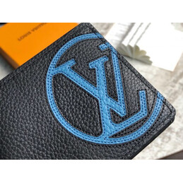 Replica Louis Vuitton Black Leather Blue LV Multiple Wallet
