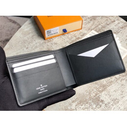 Replica Louis Vuitton Black Leather Blue LV Multiple Wallet