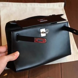 Replica Hermes Black Kelly Pochette Smooth Leather Palladium Hardware Bag