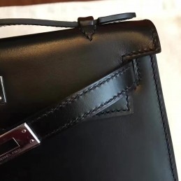 Replica Hermes Black Kelly Pochette Smooth Leather Palladium Hardware Bag