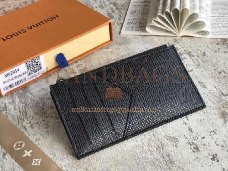Replica Louis Vuitton Black Taiga Leather Coin Card Holder
