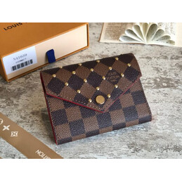 Replica Louis Vuitton Brown Damier Ebene Red Trim Victorine Wallet