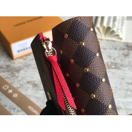 Replica Louis Vuitton Brown Damier Ebene Red Trim Victorine Wallet