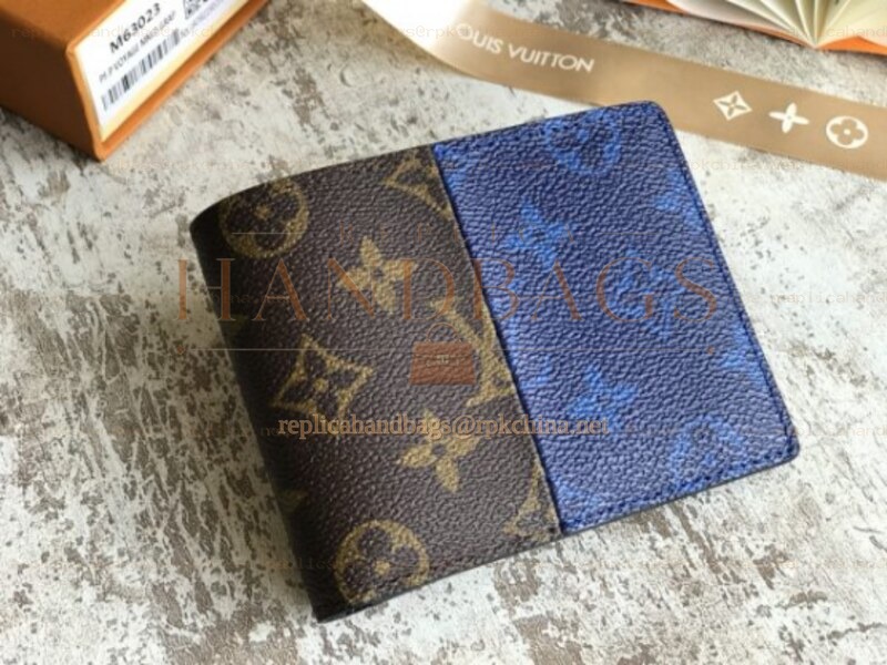 Replica Louis Vuitton Brown Blue Monogram Multiple Wallet