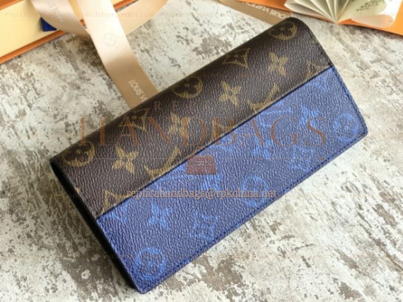 Replica Louis Vuitton Brown Blue Monogram Brazza Wallet