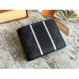 Replica Louis Vuitton Black Monogram Eclipse White Stripe Multiple Wallet